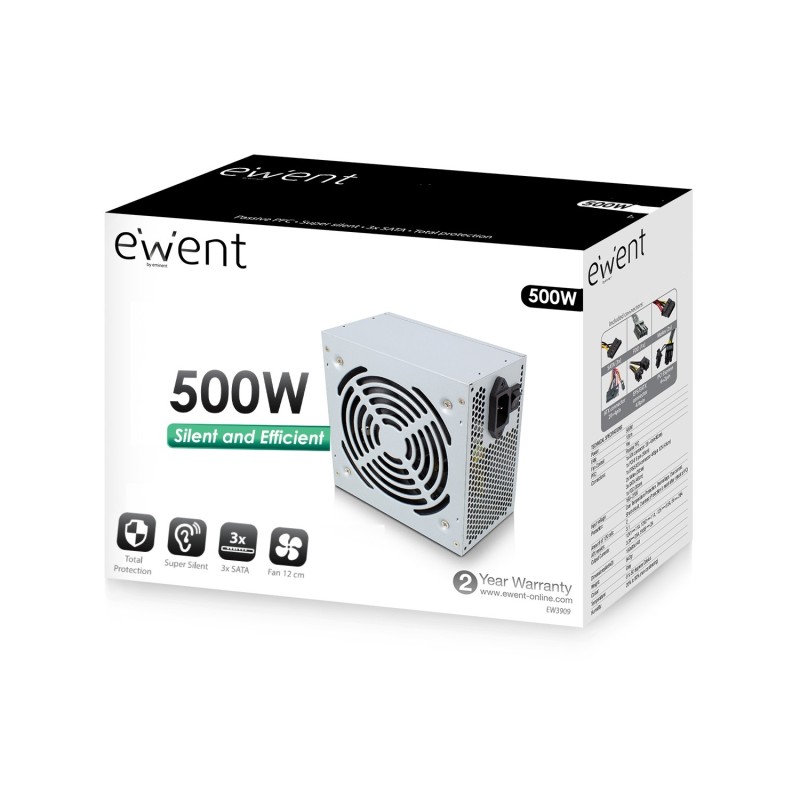 Ewent EW3909 f. alimentación 500 W 20+4 pin ATX Gris Ewent EW3909 f. alimentación 500 W 20+4 pin ATX Gris
