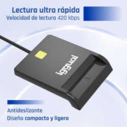 iggual Lector DNI SIP tarjetas ID USB 2.0 negro